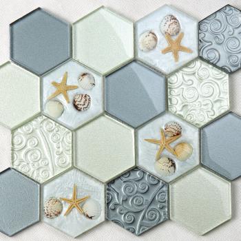 HLJ07 шестиугольный стеклянный микс с ракушками 30х25/7,3х7,3/0,08