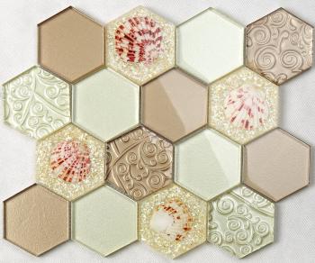 HLJ08 шестиугольный стеклянный микс с ракушками 30х25/7,3х7,3/0,08