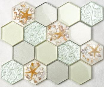 HLJ10 шестиугольный стеклянный микс с ракушками 30х25/7,3х7,3/0,08