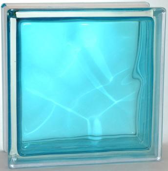 Стеклоблок Волна бирюза бирюзовый/голубой 19x19x8 см